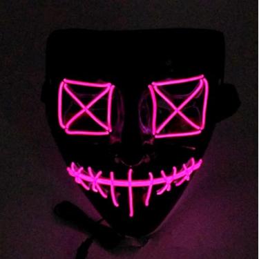 Imagem de JIAOZI Máscara de Halloween, máscara de LED com luz de LED, máscara assustadora para festivais, cosplay, fantasia de Halloween, baile de máscaras (rosa)