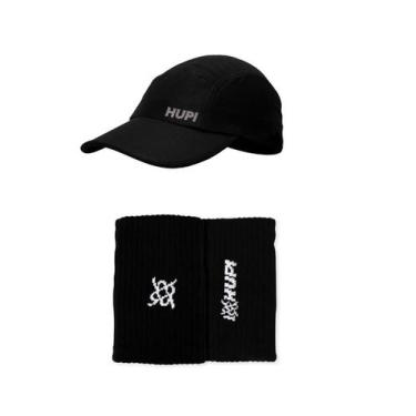 Imagem de Kit 1 Boné Sun Dry Preto e 1 Par Munhequeira HUPI Spin Preto, Preto