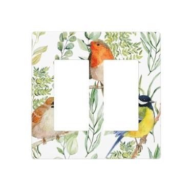 Imagem de Green Spring Nature Bird Olive Leaf 2 Gang Double GFCI Decorator Rocker/Decorator Light Switch Cover Decorativo Tomada Placa Elétrica Sem Parafusos