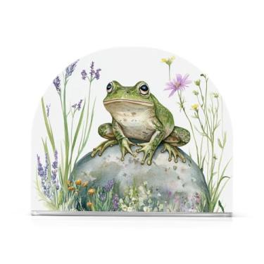 Imagem de Fustylead Sapo rústico com lavanda e suporte de guardanapo floral rosa para mesa porta-guardanapos de coquetel de acrílico pequeno dispensador de guardanapo decorativo para festa em casa, férias