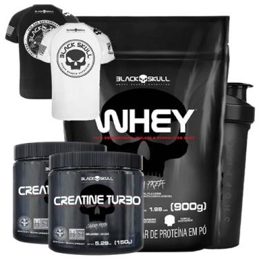 Imagem de Whey refil 900g + 2x creatina turbo + 2 camisetas padrao preta g + coq