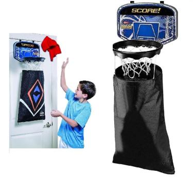 Imagem de Cesto Para Roupa Suja Infantil E Tabela De Basquete Aro De Porta 2 Em 1 Organizador De Roupas Lavanderia Hamper Hoops