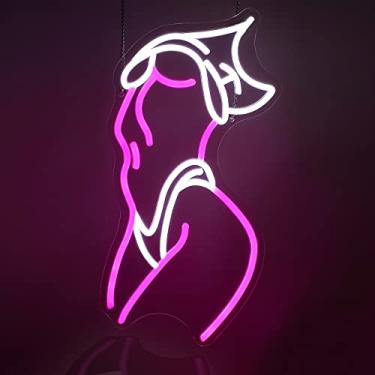 Imagem de JEDAEMEN Senhora Sinais de Néon Sinais de Néon para Decoração de Parede Rosa Branco Led Sinal de Luz para Decoração de Quarto Formal Acender Sinal para Decoração de Festa de Aniversário Alimentado Por