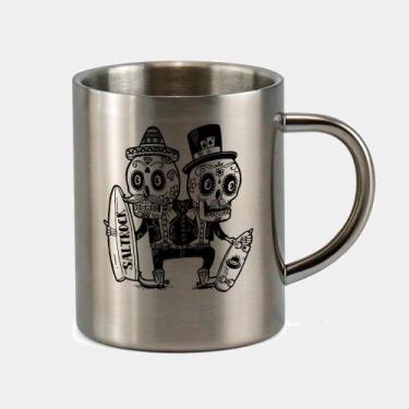 Imagem de Caneca de Inox Premium Prateada 400ml CAVEIRAS MEXICANAS SURF E SKATE 