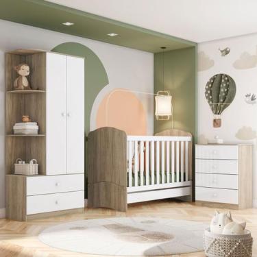 Imagem de Quarto de Bebê Completo Dominó 2 Portas 6 Gavetas Rústico/Branco - Pnr