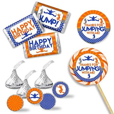 Imagem de Jump Zone Bounce and Play Trampolim Park Jumping Birthday Party Kit de pacote de adesivos 429 peças!!! Inclui 60 adesivos de 2 círculos para lembrancinhas e sacolas de brindes, 45 mini embalagens de