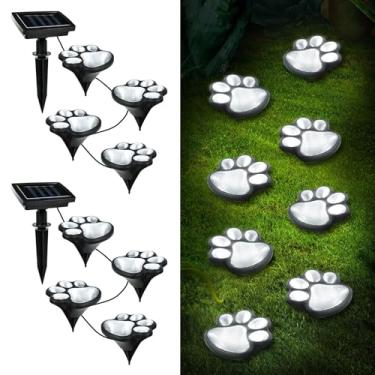 Imagem de Luzes solares com estampa de pata animal, decoração de jardim ao ar livre, pacote com 8 luzes com cordão, IP55 à prova d'água para decoração de caminho, luz branca fria, presente de aniversário e