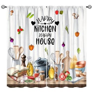 Imagem de Cortinas blackout para janela de cozinha de fazenda, aquarela vegetal cogumelo rústico, tratamentos de janela de madeira para quarto, sala de jantar, sala de estar, café, 106,7 cm L x 114,3 cm C (30%