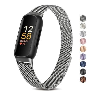 Imagem de Meliya Pulseira de metal para Fitbit Inspire 3, mulheres e homens, pulseiras de substituição de aço inoxidável ajustáveis para Fitbit Inspire 3 Fitness Tracker (cinza espacial)