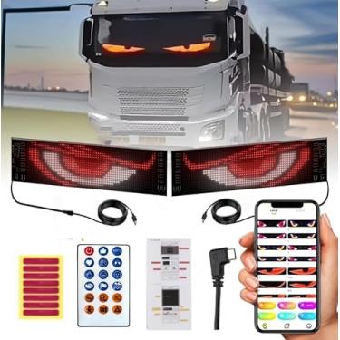 Imagem de Ctopkatuo 2 peças de luz de olhos de diabo para carros, painel de tela flexível de LED para janela de carro, luzes grandes dinâmicas para para-brisa com controle de aplicativo e controle remoto