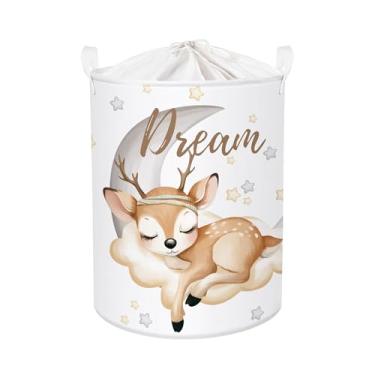 Imagem de HUUMONSS Cesto de roupa suja dobrável de animais dormindo para bebês, cesta de armazenamento infantil, grande, caixa de presente para meninos e meninas, caixa de brinquedo para berçário, veado, 63L
