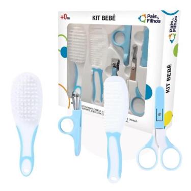 Imagem de Kit Bebe Inox Com Escovinha E Pente De Cabelo Pais E Filhos, AZUL