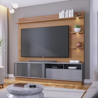 Imagem de Estante Home Theater Com Led Para Tv Até 70 Polegadas 1 Porta Campeche Colibri Freijó/cinza