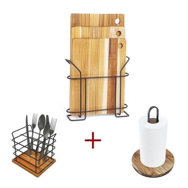 Imagem de Kit Mesa 3 Tábuas + Porta Talheres + Porta Papel Toalha