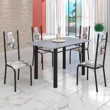 Imagem de Conjunto Sala De Jantar Mesa Tubo 120x75cm Tampo Pedra Granito Ocre C-4 Cadeiras Paraopeba-preto