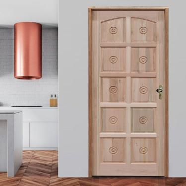 Imagem de Kit Porta De Madeira 210X82Cm Batente 11Cm Fechadura Externa Torneada 10 Bicos Eucalipto