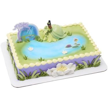 Imagem de DecoSet® Disney Princess Tiana Cake Topper, 3-Piece Cake Decoration With Tiana And Frog Figurine, Water Lily Pic, And Background Scenery Pic