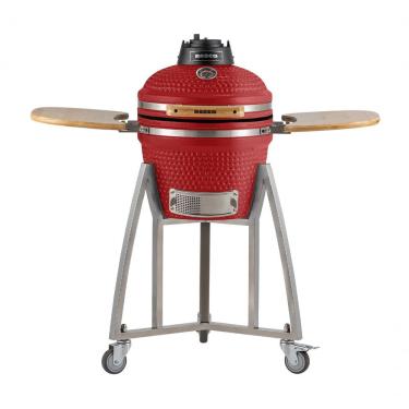 Imagem de Churrasqueira Kamado Pequeno Rasco Vermelho C/ Grelha Aço Inox, Suporte E Mesas. Ideal P/ 5 Pessoas Vermelho