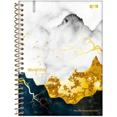 Imagem de Agenda Planner Financeiro Espiral Universitário Capa Dura 192pgs Jandaia Branco Com Preto