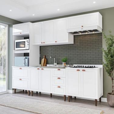 Imagem de Cozinha Pérola Completa 5 Peças Torre Quente Aéreo 3 Portas Balcão 120 Balcão 80 E Basculante Yescas Branco