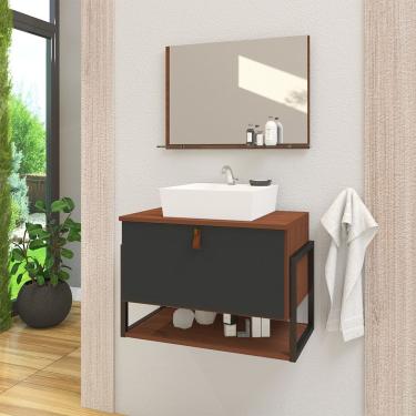 Imagem de Gabinete De Banheiro Vegas 1 Prateleira 1 Porta 60cm Natura E Cinza Titanium - Cinza