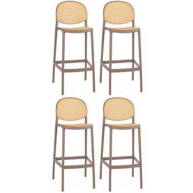 Imagem de Kit 4 Banqueta Alta Com Encosto Roma Em Polipropileno - Marrom Claro