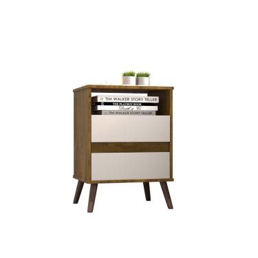 Imagem de Mesa Para Cabeceira Com 2 Gaveta E 4 Pés Retrô Paris 67cm X 45cm Canela-off White