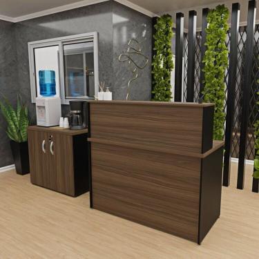 Imagem de Conjunto Armário Baixo Balcão Atendimento Recepção Nogal-preto