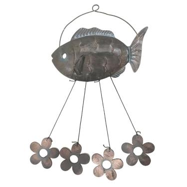 Imagem de Sino Dos Ventos Peixe Flores Kit 3 Unidades Jardim Varanda Decoraçao Quintal Ambiente Externo Enfeite