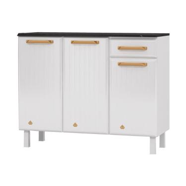 Imagem de Balcão De Cozinha De Aço Com Tampo 3 Portas E 1 Gaveta 105cm Multimóveis Cr20361 Branco