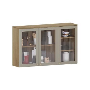 Imagem de Armário Aéreo 120cm 3 Portas Com Vidro Canelado Isis Luciane Avelã-mocca Laca