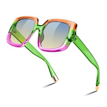 Imagem de FEISEDY Óculos de sol quadrados, grandes, grandes, amplos, vintage, retrô, armação grossa, proteção UV400, B0196, Armação vermelha roxa - lente azul amarela, 57