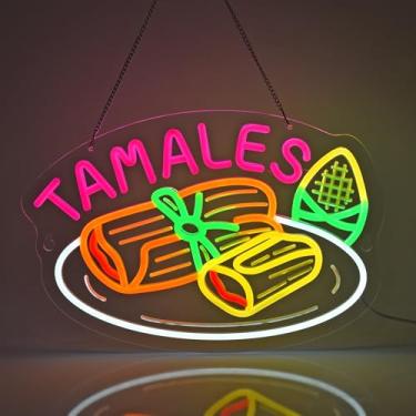 Imagem de JULHOVR Letreiro De Neon Tamales, Luzes Penduradas, Decoração Parede Para Negócios, Restaurantes, Lojas, Mercados, Food Trucks, Casa, Alimentação Usb, Ultrabrilhante, Regulável, 15,75 X 11,8 Polegad