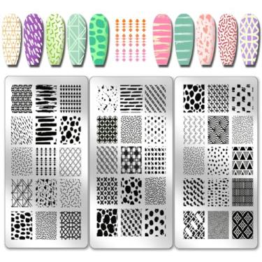 Imagem de PH PandaHall 3 peças padrão geométrico placa de carimbo de unha textura padrão de unhas estênceis de aço inoxidável placa de imagem de unha impressão geométrica modelo de arte para mulheres impressão