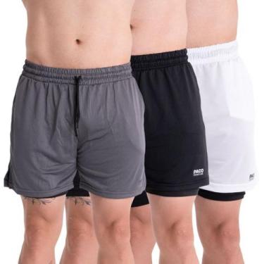 Imagem de KIT3 Shorts 2em1 Treino Bermuda MASCULINO Academia Corrida Com Bolsos 