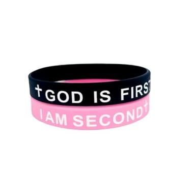 Imagem de Todu Pulseira GOD IS FIRST IM SECOND Pulseiras de Borracha de Silicone Cruz Cristã Pulseiras de Casal Joias Jesus Faith para Mulheres e Homens, Adjustable, Sem Pedra Preciosa