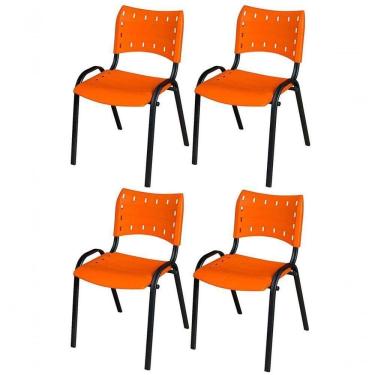 Imagem de Cadeira Iso Base Preto Igreja, Escola, Escritório - Laranja Kit 4 Peças