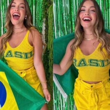 Imagem de Cropped Brasil Tricot Modal - Cia do Vestido, Amarelo, Único