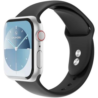 Imagem de Sinjimoru Pulseiras de silicone para Apple Watch, alças de pulso ajustáveis de silicone para Apple Watch Band para Apple Watch Series 7/6/SE/5/4. Pulseira de silicone para Apple Watch 38/40 mm preta