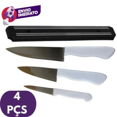 Imagem de Kit 04 Pç Barra Magnetica Suporte Organizador 50cm E Jogo Com 03 Facas