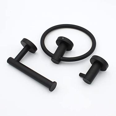 Imagem de Ferragens para banheiro em aço inoxidável preto - 304 porta-toalhas, ganchos para roupão, suporte para papel higiênico - conjunto de montagem em parede, conjunto de 3 peças