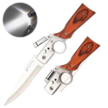 Imagem de Canivete Automático Madeira aço Com Led Auto Defesa Camping - Luatek