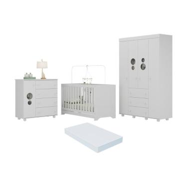 Imagem de Quarto Infantil Completo Com Berço 3 Em 1 Com Colchão Incluso Multimóveis Mp4384 Branco