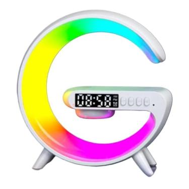 Imagem de Luminária de Mesa LED RGB 15W – Abajur de Mesa com Alarme, Relógio e Alto-Falante Bluetooth para Quarto Decorativo(Com Digital Pequena)
