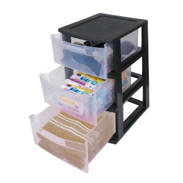 Imagem de Gaveteiro de Chão Plástico São Bernardo Preto 3 Gavetas 37x32x54cm