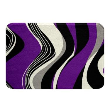 Imagem de Feelyou Tapetes de banho roxos e cinzentos pretos brancos modernos abstratos geométricos tapetes de banheiro crianças meninos meninas adolescentes padrão de linha de listras decoração tapetes de banho