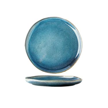 Imagem de Prato de cerâmica irregular estilo ocidental prato de macarrão retrô para restaurante - 26,7 cm - azul