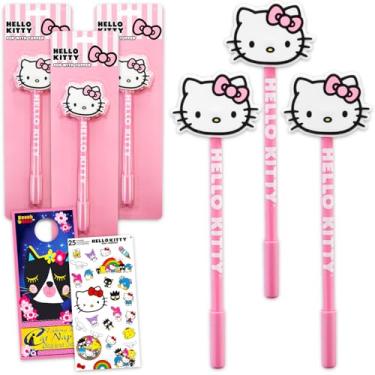 Imagem de SANRIO Conjunto de canetas Hello Kitty School Supplies – Conjunto de 3 peças de lembrancinhas esferográficas para crianças e mais | Canetas Hello Kitty para crianças