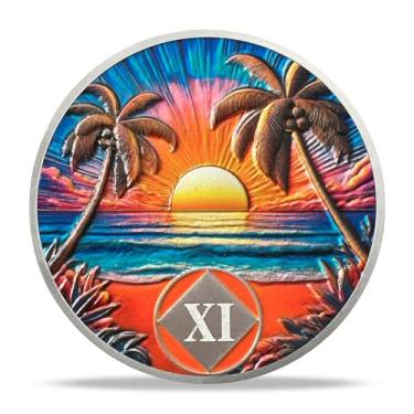 Imagem de Moeda de sobriedade de 11 anos - Medalhões de NA de praia | Chips e medalhões AA Narcóticos Anônimos | Presentes de recuperação de vícios para comemorar marcos de aniversário de recuperação |