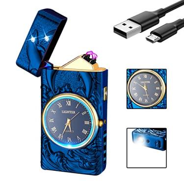 Imagem de SKRFIRE Isqueiro de relógio elétrico recarregável para golfinhos, isqueiros de arco USB, modernos isqueiros de metal dragão iluminação LED para velas presentes (golfinho azul)